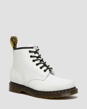 Dr Martens 101 Yellow Stitch Smooth Leather Men Lace Up Boots White | 06SYHPRLJ