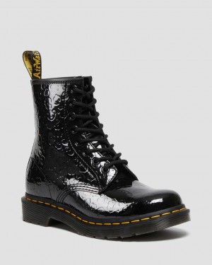 Dr Martens 1460 Leopard Emboss Patent Leather Women Lace Up Boots Black | 75XBTPSKJ