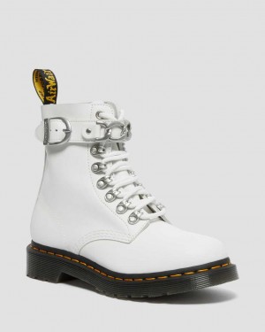 Dr Martens 1460 Pascal Chain Leather Women Lace Up Boots White | 68ERVIYNO