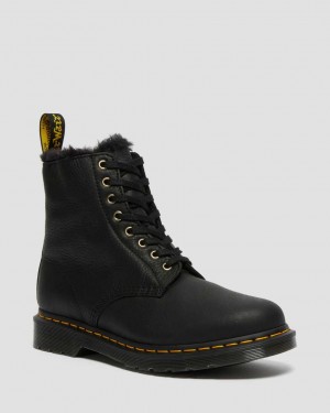 Dr Martens 1460 Pascal Faux Fur Lined Men Lace Up Boots Black | 36NDVYUOG