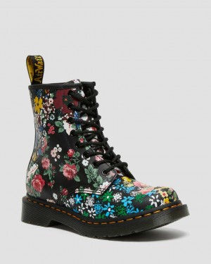 Dr Martens 1460 Pascal Floral Mash Up Leather Women Ankle Boots White | 01RIAWDOU