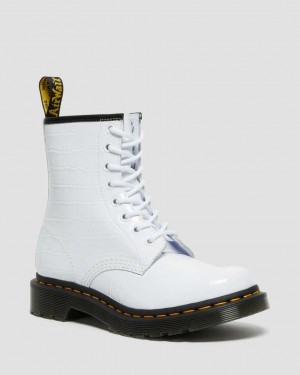 Dr Martens 1460 Patent Croc Emboss Leather Women Ankle Boots White | 64PACMRZU