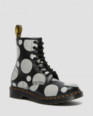 Dr Martens 1460 Polka Dot Smooth Leather Women Lace Up Boots Black | 26CTZMSNE