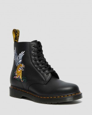 Dr Martens 1460 Souvenir Embroidered Leather Men Ankle Boots Black | 80LDHUJPV