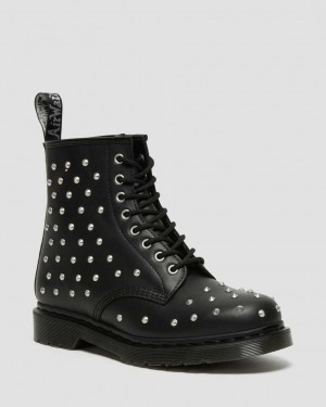 Dr Martens 1460 Stud Wanama Leather Men Lace Up Boots Black | 80IWSKRCB