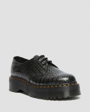 Dr Martens 1461 Croc Emboss Leather Men Oxfords Shoes Gunmetal | 61QMITZLB