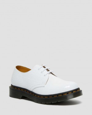 Dr Martens 1461 Patent Croc Emboss Leather Women Oxfords Shoes White | 90GICXQWE