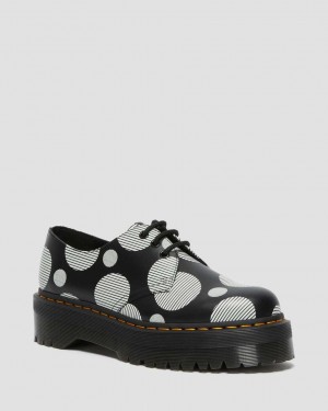 Dr Martens 1461 Polka Dot Smooth Leather Men Oxfords Shoes Black | 65WUESINO