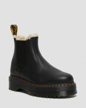 Dr Martens 2976 Faux Fur Lined Platform Women Ankle Boots Black | 57JMNCYGF