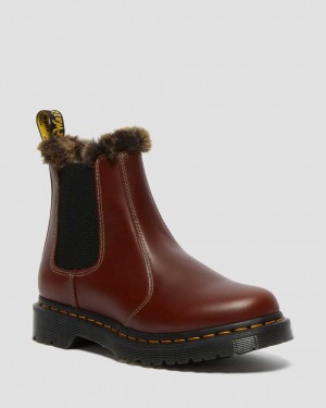 Dr Martens 2976 Leonore Faux Fur Lined Women Chelsea Boots Brown | 68RKYSVBW