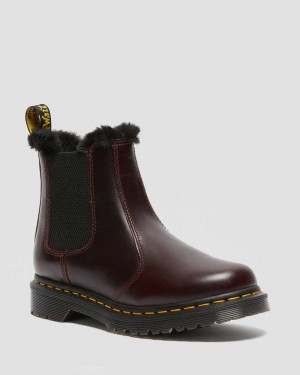 Dr Martens 2976 Leonore Faux Fur Lined Women Chelsea Boots Oxblood | 06FYQEODC