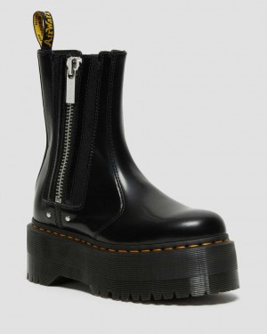 Dr Martens 2976 Max Leather Platform Zip Up Women Boots Black | 98MIEKFJY