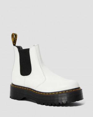 Dr Martens 2976 Smooth Leather Platform Women Ankle Boots White | 74BOZIEPT