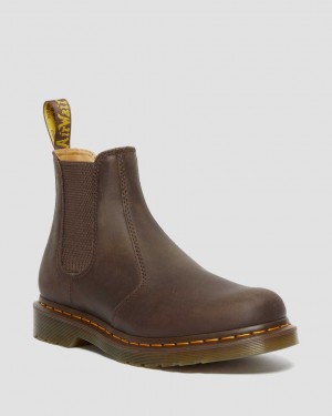 Dr Martens 2976 Yellow Stitch Crazy Horse Leather Men Ankle Boots Dark Brown | 84CTFIAMQ