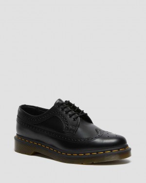 Dr Martens 3989 Yellow Stitch Smooth Leather Men Oxfords Shoes Black | 08UVEXIZA