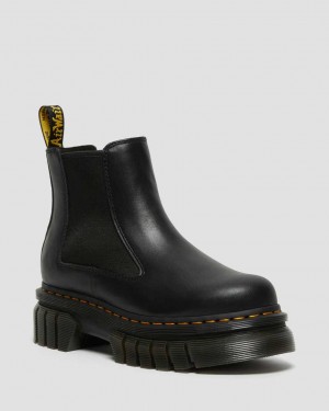 Dr Martens Audrick Nappa Leather Platform Women Chelsea Boots Black | 46ANJLTUC