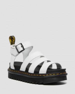 Dr Martens Blaire Hydro Leather Women Strap Sandals White | 75PWBHNOQ