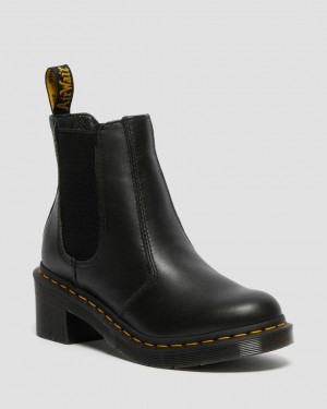 Dr Martens Cadence Leather Heeled Women Chelsea Boots Black | 86ZMLUNVR