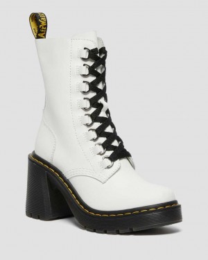 Dr Martens Chesney Leather Flared Women Heeled Boots White | 02HQMPYKL