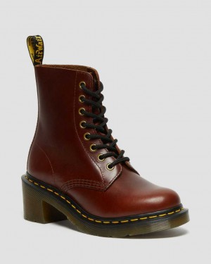 Dr Martens Clemency Leather Women Heeled Boots Brown | 06KXZWADM