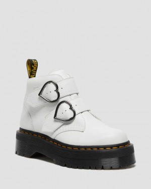 Dr Martens Devon Heart Leather Women Ankle Boots White | 15ZDTQYUM