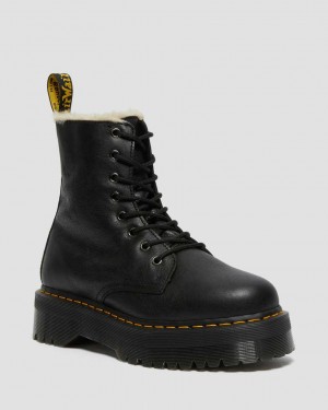 Dr Martens Jadon Leather Faux Fur Lined Platform Men Ankle Boots Black | 48NXBWVDA