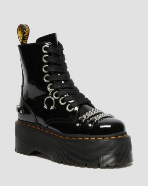 Dr Martens Jadon Max Chain Patent Leather Zip Up Women Boots Black | 76DMLHIUG