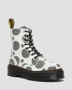 Dr Martens Jadon Polka Dot Smooth Leather Men Ankle Boots White | 36BOFKGAM