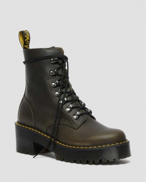 Dr Martens Leona Leather Heeled Women Lace Up Boots Brown | 38DSFOVIB