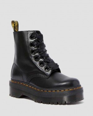 Dr Martens Molly Leather Women Lace Up Boots Black | 68ZCPIRYM