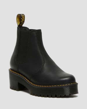 Dr Martens Rometty Wyoming Leather Platform Women Chelsea Boots Black | 50XVYPWNH