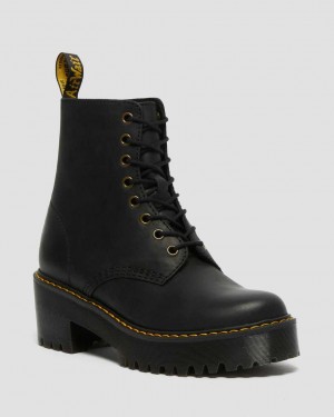 Dr Martens Shriver Hi Wyoming Leather Heeled Women Lace Up Boots Black | 59JWCSMAU