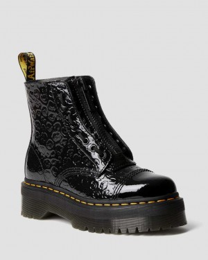 Dr Martens Sinclair Leopard Emboss Patent Leather Women Lace Up Boots Black | 53MHWVCSD