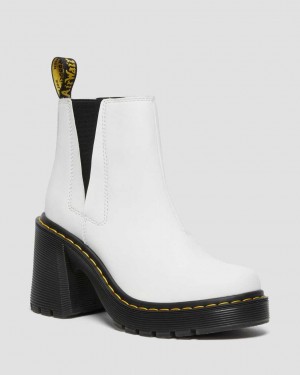 Dr Martens Spence Leather Flared Heel Women Chelsea Boots White | 69VJCQBNW