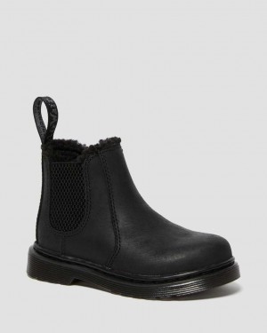 Dr Martens Toddler 2976 Faux Fur Lined Kids' Chelsea Boots Black | 21NIJECRS