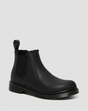 Dr Martens Youth 2976 Faux Fur Lined Kids' Chelsea Boots Black | 96MBITNOS