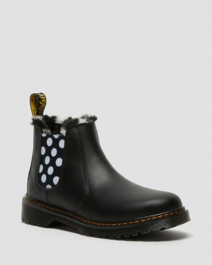 Dr Martens Youth 2976 Leonore Faux Fur Lined Leather Kids' Chelsea Boots Black | 91KLVFUDH