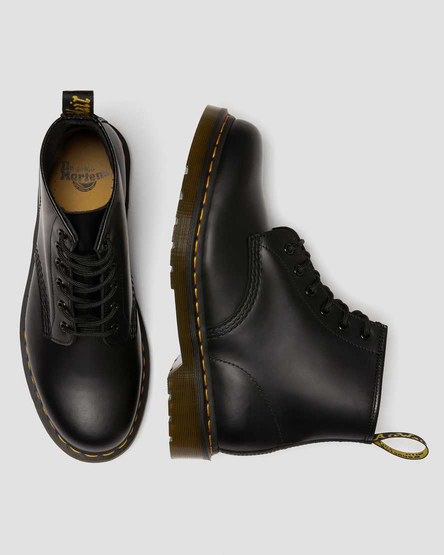 Dr Martens 101 Yellow Stitch Smooth Leather Men Lace Up Boots Black | 34FSQJUWN