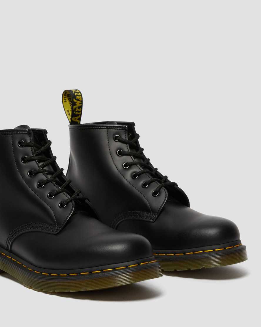 Dr Martens 101 Yellow Stitch Smooth Leather Men Lace Up Boots Black | 34FSQJUWN