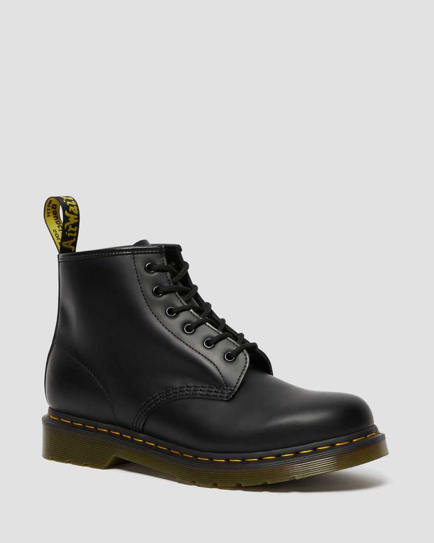 Dr Martens 101 Yellow Stitch Smooth Leather Men Lace Up Boots Black | 34FSQJUWN