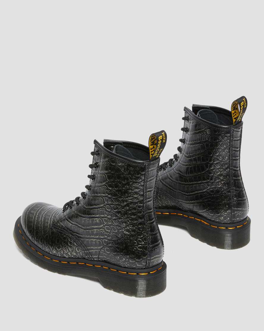 Dr Martens 1460 Croc Emboss Leather Women Lace Up Boots Gunmetal | 24NKPXRWV