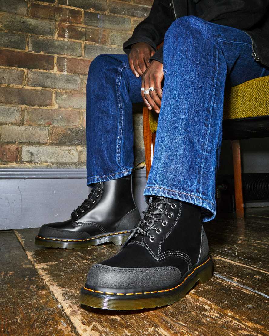 Dr Martens 1460 Guard Panel Leather Men Lace Up Boots Black | 72CMWTYQZ