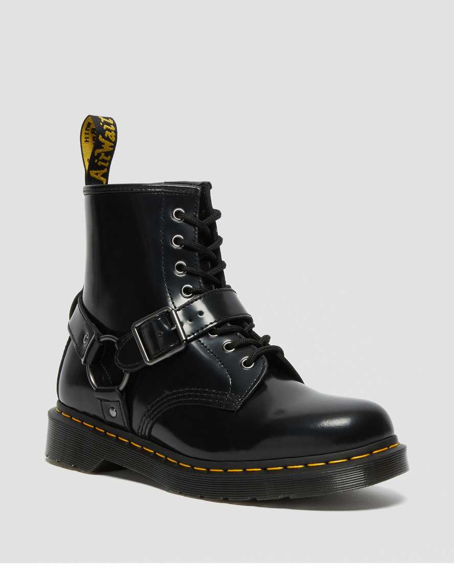 Dr Martens 1460 Harness Leather Women Lace Up Boots Black | 12VFODQJC