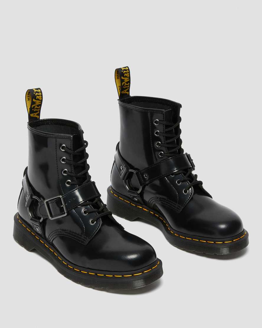 Dr Martens 1460 Harness Leather Women Lace Up Boots Black | 12VFODQJC