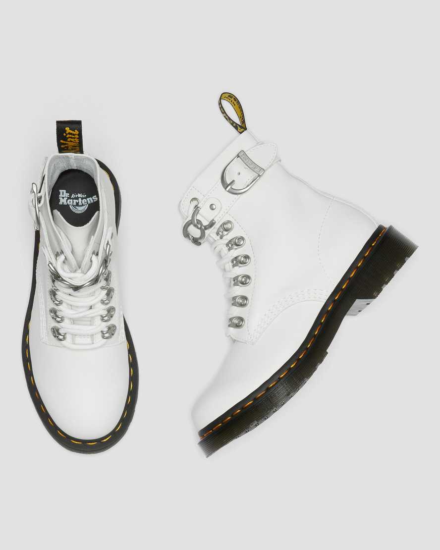 Dr Martens 1460 Pascal Chain Leather Women Lace Up Boots White | 68ERVIYNO