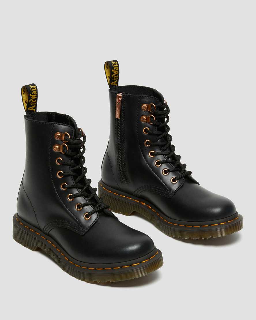 Dr Martens 1460 Pascal Rose Gold Hardware Leather Women Ankle Boots Black | 43YRLVTSJ