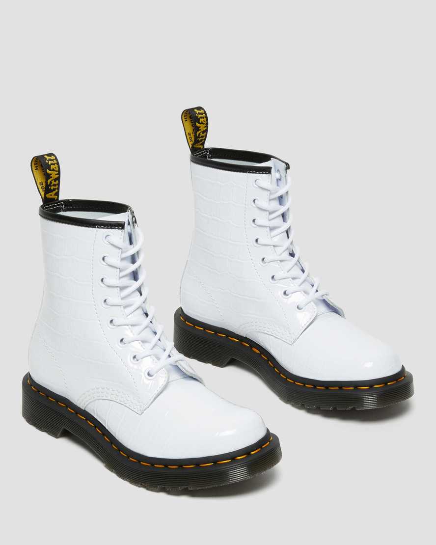 Dr Martens 1460 Patent Croc Emboss Leather Women Patent Boots White | 76DNLVKHP