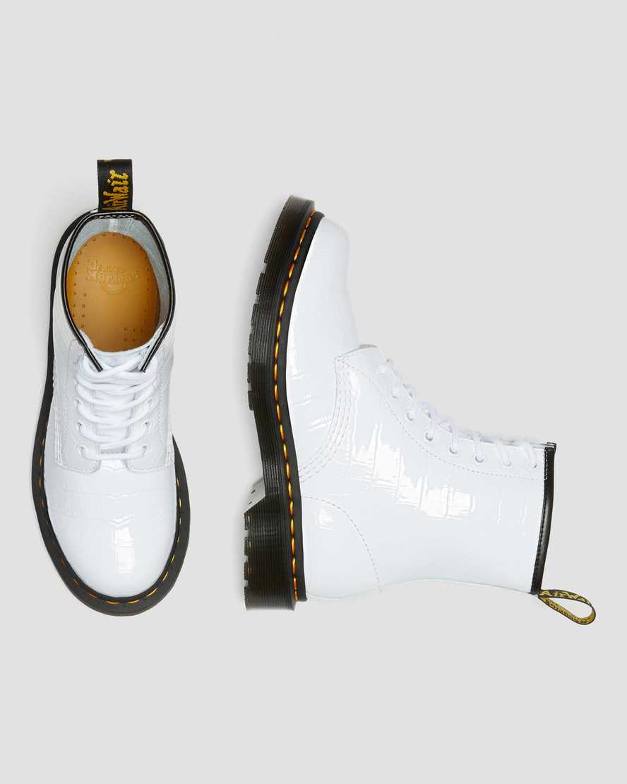 Dr Martens 1460 Patent Croc Emboss Leather Women Patent Boots White | 76DNLVKHP