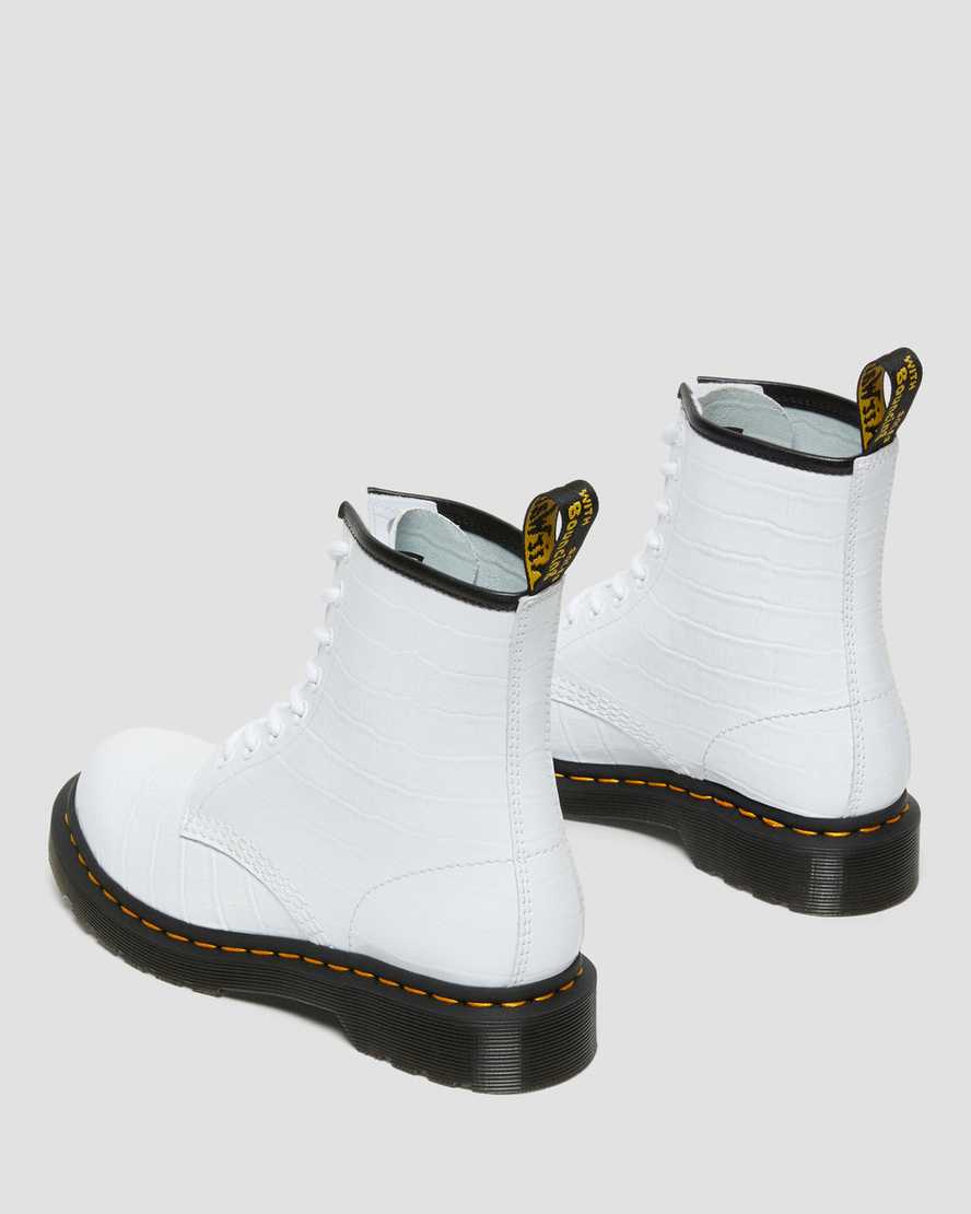 Dr Martens 1460 Patent Croc Emboss Leather Women Patent Boots White | 76DNLVKHP