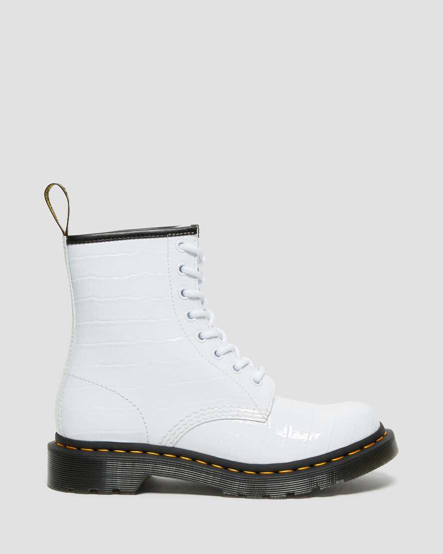 Dr Martens 1460 Patent Croc Emboss Leather Women Patent Boots White | 76DNLVKHP